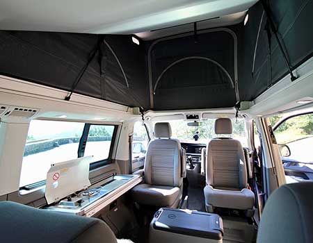 The interior of the California Beach VW campervan for hire